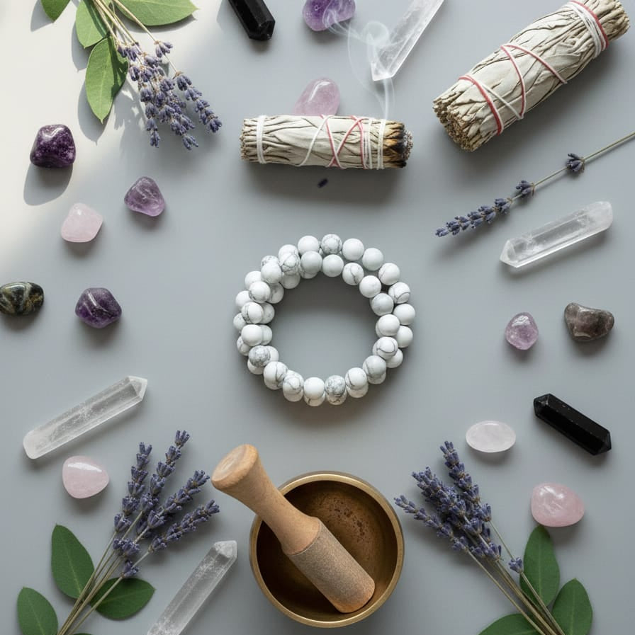 Energized and Reiki-charged Howlite healing bracelet for mental peace