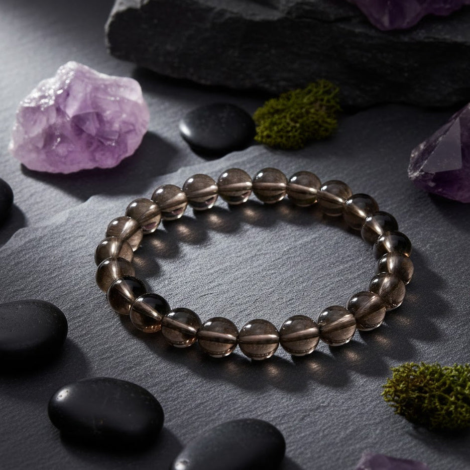 Natural brownish-gray Smoky Quartz bracelet for grounding and protection