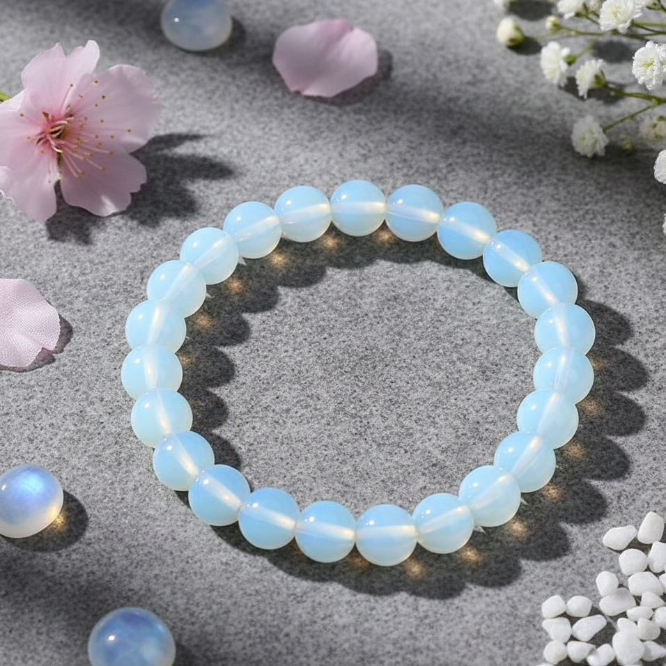 Authentic iridescent Opalite gemstone bracelet for anxiety and stress relief