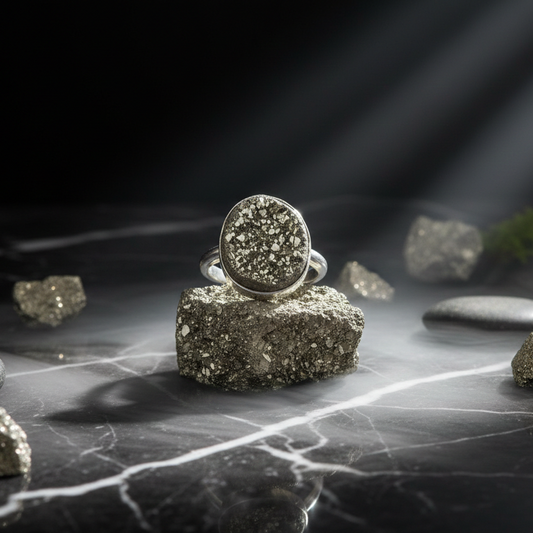 High-quality Pyrite stone ring for business success and confidence