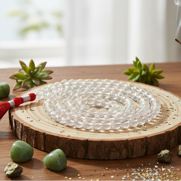 High-quality original Sphatik mala with 108 beads for mantra chanting