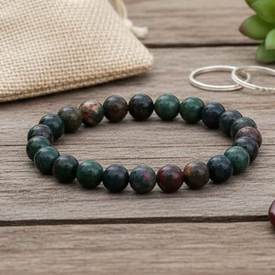 Energized and Reiki-charged Bloodstone healing bracelet for Root Chakra balancing and meditation.