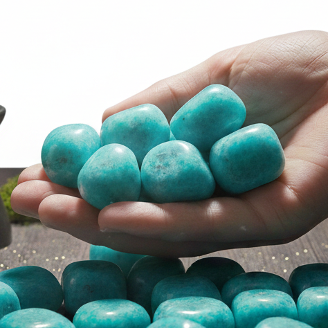 Healing Amazonite crystals for Throat and Heart Chakra balance by DJ Crystals - Raw Amazonite, bracelets, and towers.