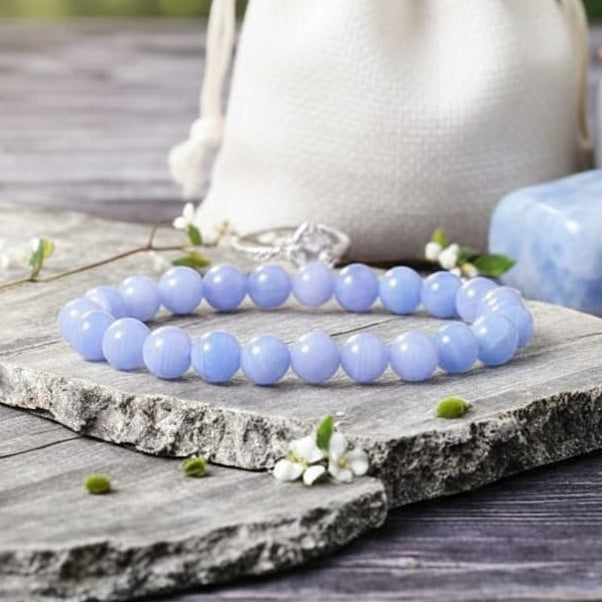 8mm Blue Lace Agate crystal beads for calming stress and anxiety