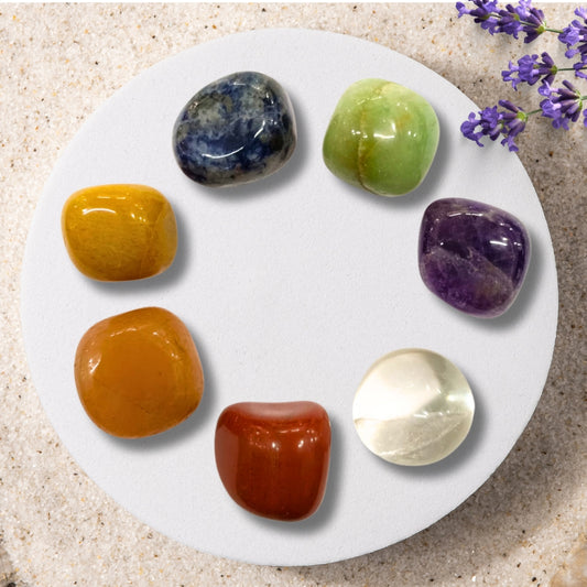 Natural 7 Chakra tumble stone set for energy healing and meditation