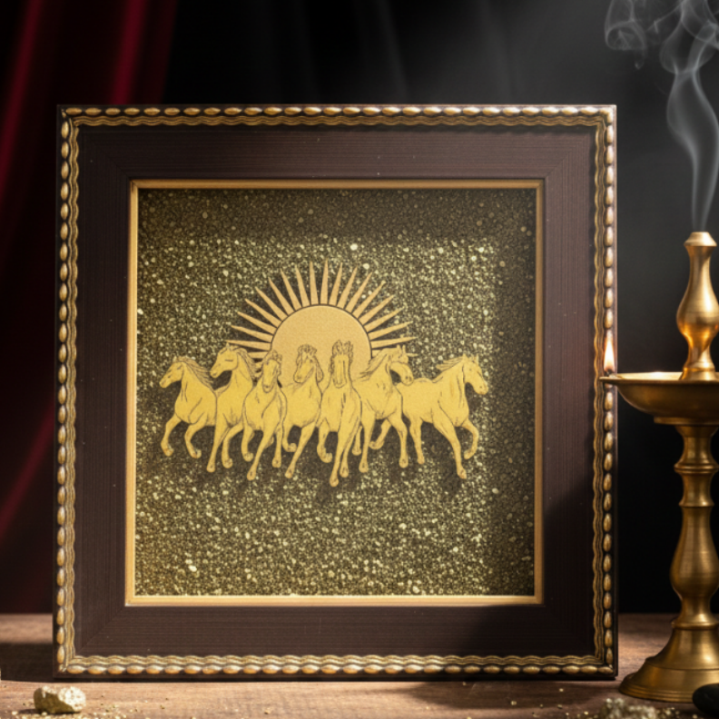 Natural golden Pyrite dust frame for attracting wealth and prosperity