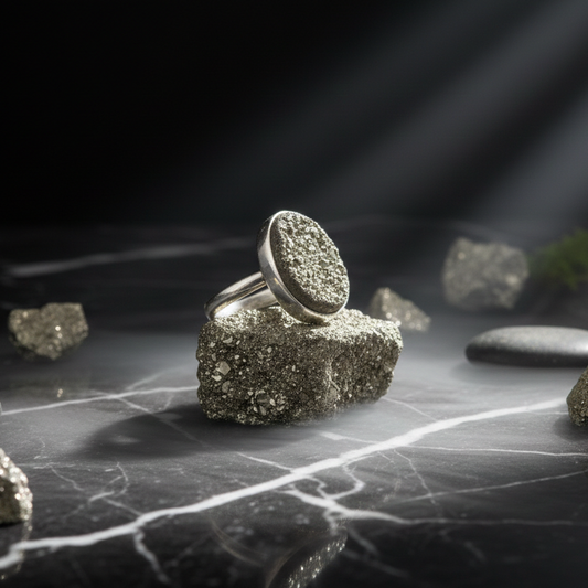 Natural golden Pyrite ring for attracting money and wealth