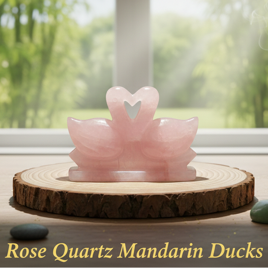 Natural Rose Quartz mandarin duck pair for love and marriage harmony