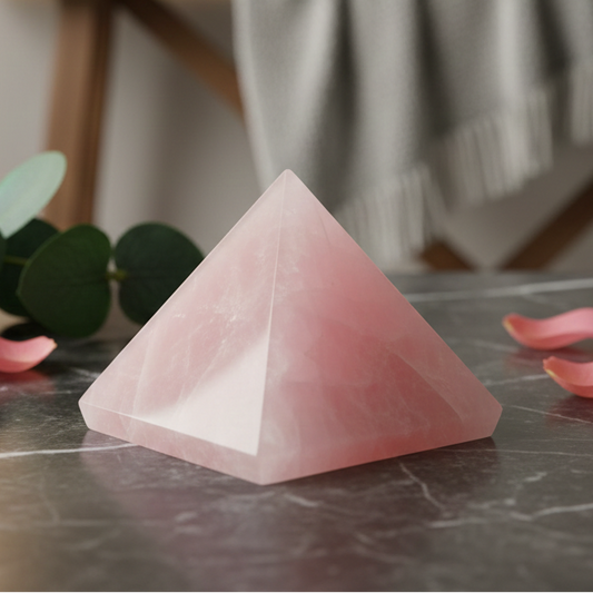 Natural pink Rose Quartz pyramid for attracting love and relationship harmony