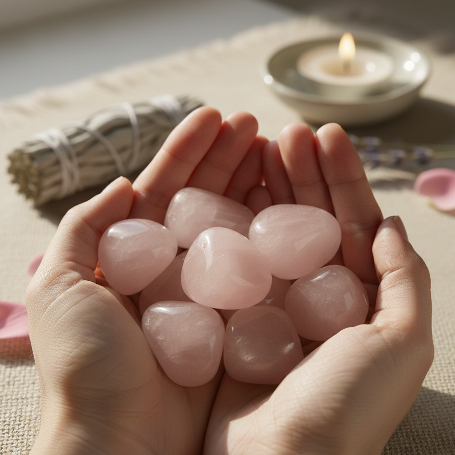 Natural pink Rose Quartz tumble stones 100g for love and harmony