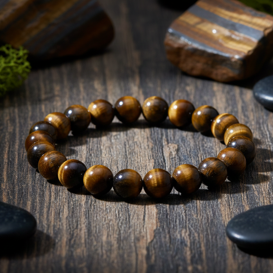 Natural golden-brown Tiger Eye bracelet for confidence and protection