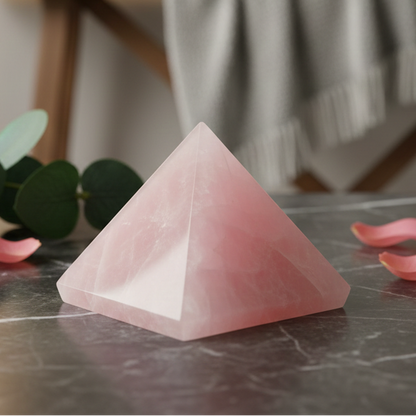 High-quality Rose Quartz pyramid for Vastu correction and home peace