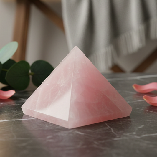 High-quality Rose Quartz pyramid for Vastu correction and home peace