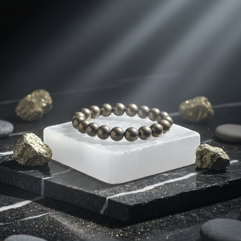 Authentic golden Pyrite gemstone bracelet for willpower and aura protection India