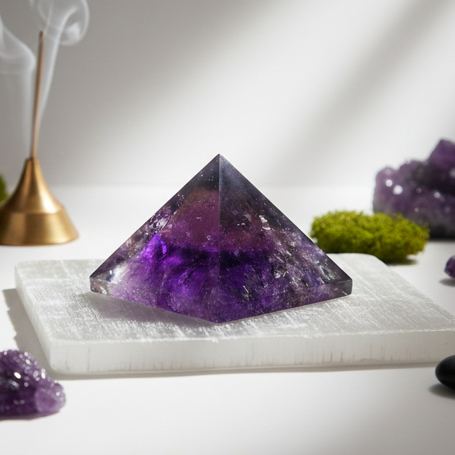 Energized and Reiki-charged Amethyst healing pyramid for better concentration