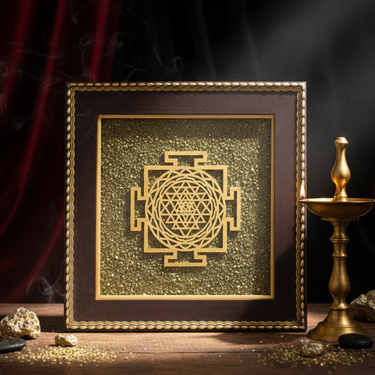 Energized and Reiki-charged Pyrite dust frame for manifesting financial abundance